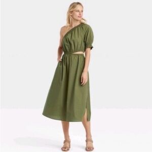 Who What Wear Olive Green One Shoulder Dress with Mid Side Cutout